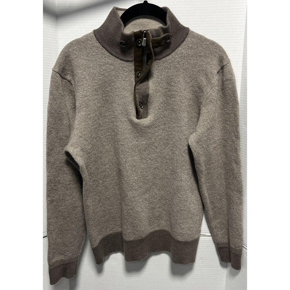 ORVIS 1/4 Zip Sweater 100% Merino Wool Men's Size Large Pullover Brown